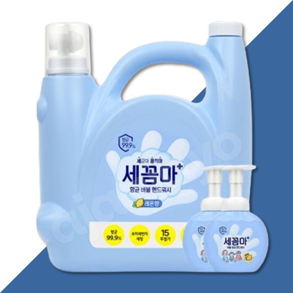 엘지생활건강 <b>세꼼마</b> 리필 버블 핸드워시 대용량 <b>3.5</b>L 레몬향 손세정제+공병2개