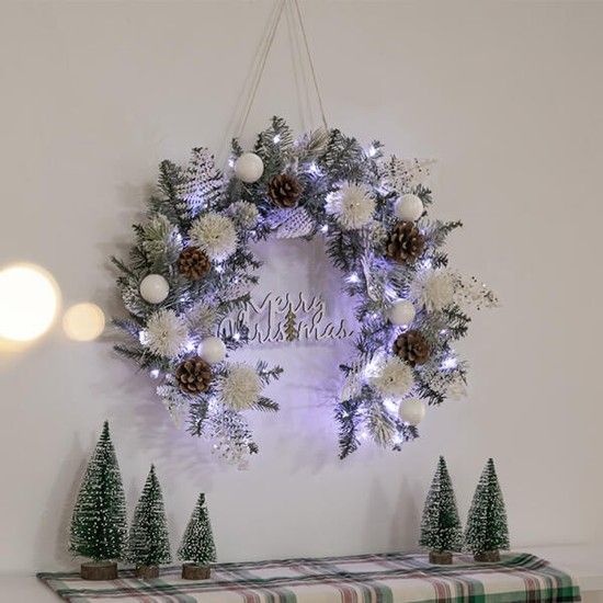 /플라워트리 크리스마스 리스 벽장식 LED 샤론리프 50cm 벽걸이
