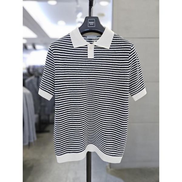 바쏘옴므 [하프클럽]바쏘옴므 세이브존03 바쏘옴므 남자 네이비 단가라 티셔츠 반팔 카라 니트 WSAFA2WT17-A