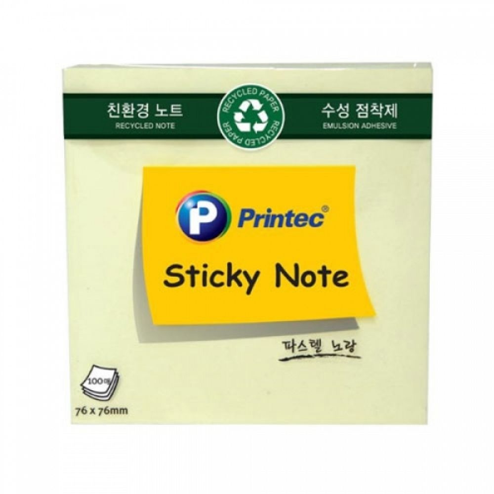 프린텍)스티키노트 친환경노랑(76x76100매)E7676Y