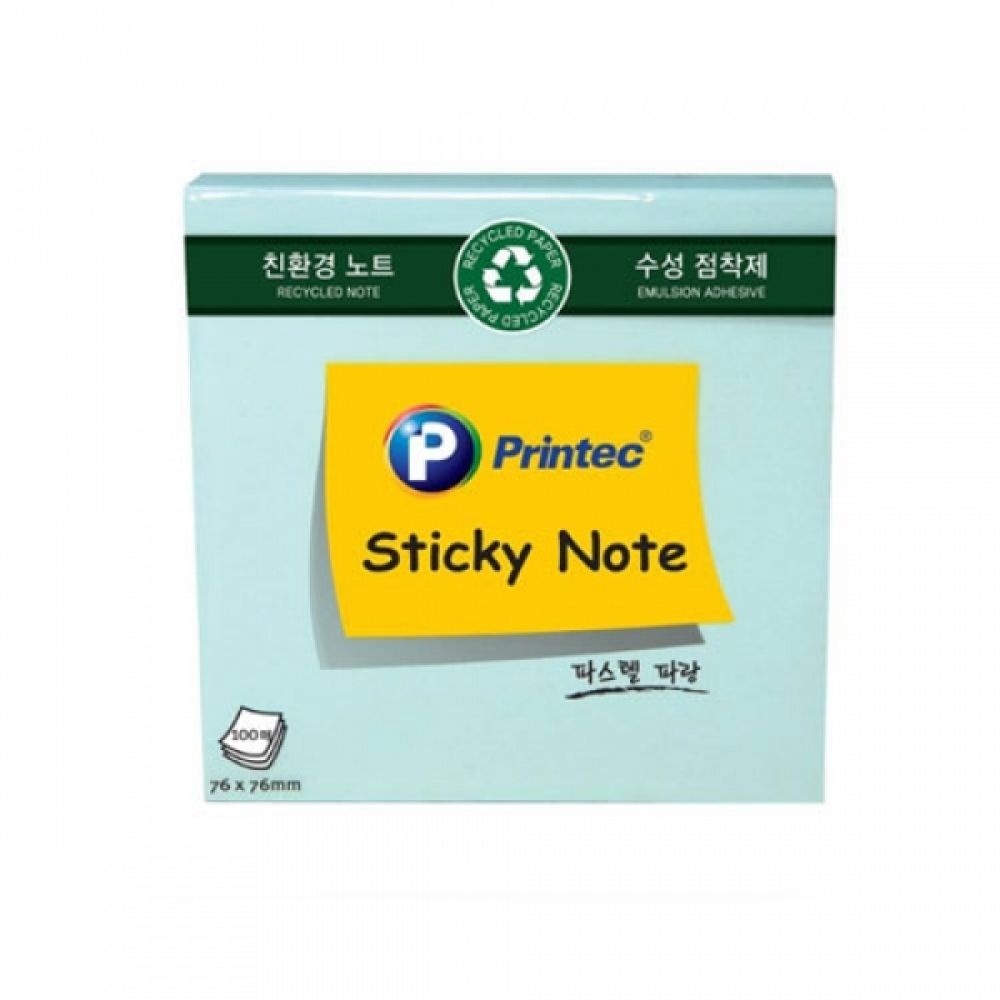 프린텍)스티키노트 친환경파랑(76x76100매)E7676B