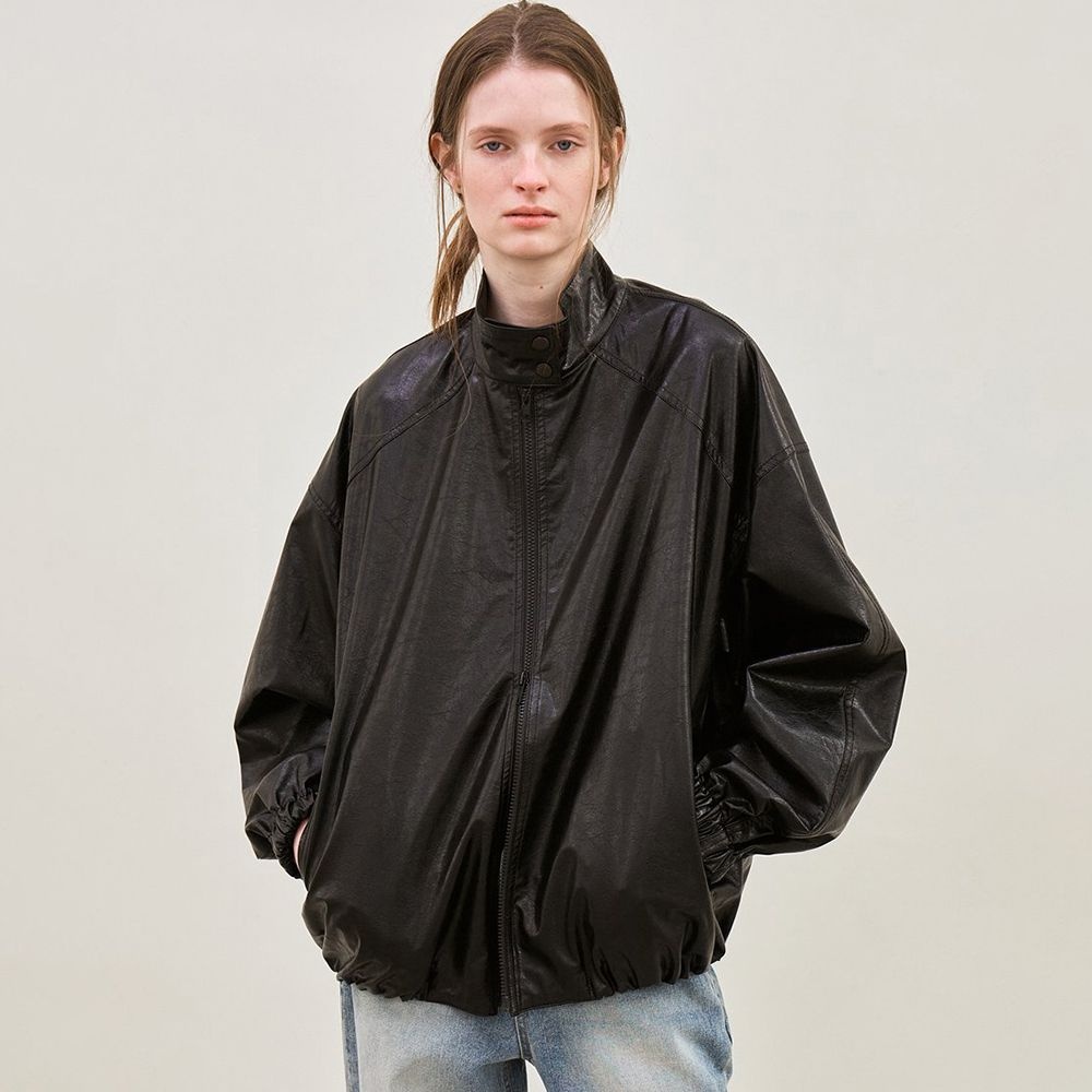 faux leather high-neck jacket (black)