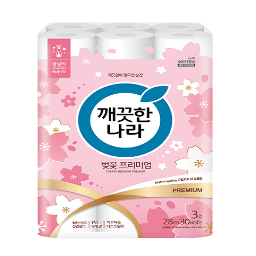 [온누리7%혜택]깨끗한나라 벚꽃 프리미엄 3겹데코 28m 30롤 - 1개