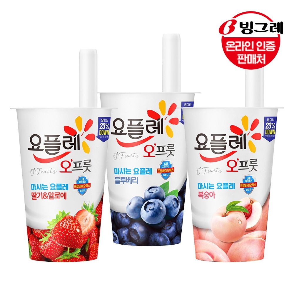 [빙그레]빙그레 요플레 오프룻 3종 15개 /딸기알로에/블루베리/복숭아 : 롯데ON