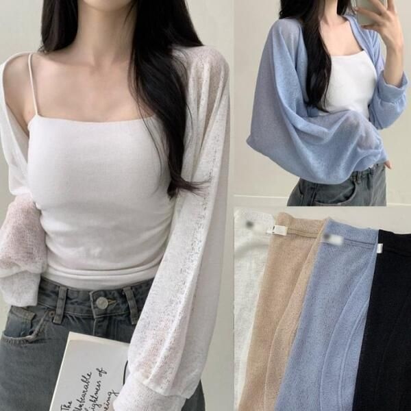 강물처럼/해당없음 [강물처럼] 여성 오버핏 햇살비침 볼레로 샤인 가디건 V045 봄 여름 가을 간절기 (46176875)