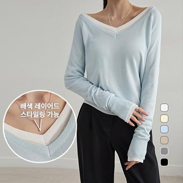 나크21 [하프클럽]여리핏 소매 트임 브이넥니트 DM61-T-09