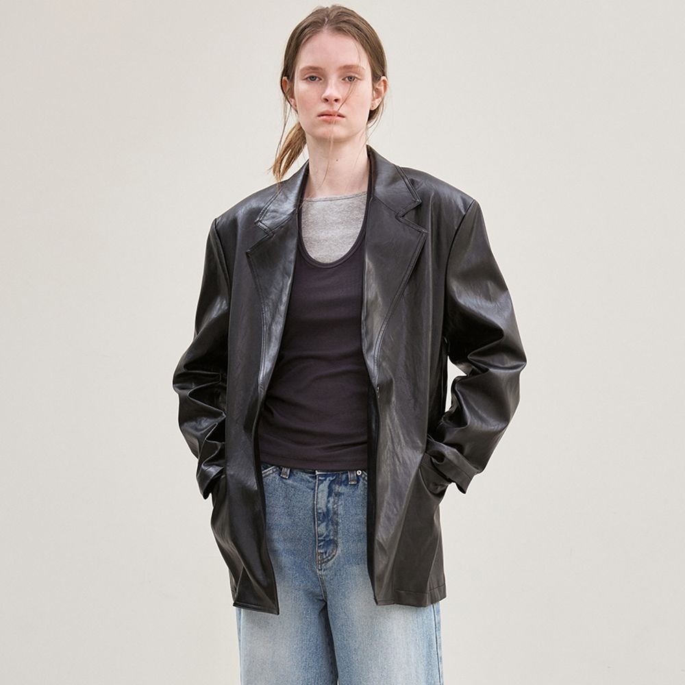 faux leather over-fit blazer (black)