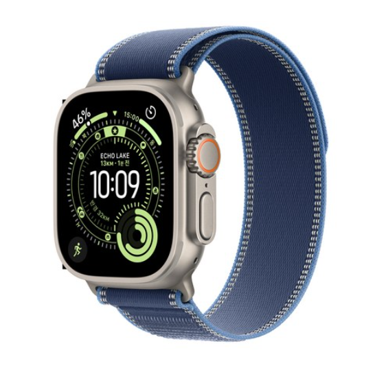Apple 정품 2025 애플워치 Ultra 3 GPS+Cellular, 49mm 티타늄 케이스, 내츄럴, 블루/브라이트 블루 트레일 루프 S/M