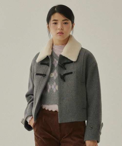 커버낫 WOMAN 우먼 크롭 시어링 카라 더플 코트 Charcoal CO2404CT71CH 948092