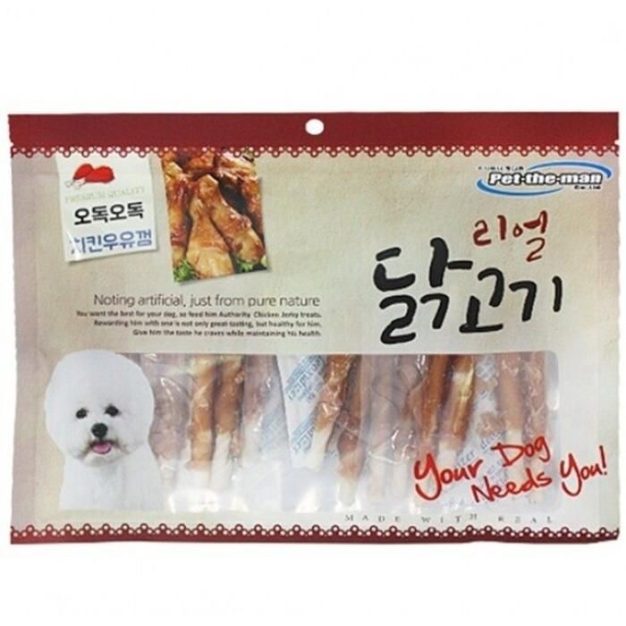 키드펫 협력사 저칼로리 닭고기 육포 스틱껌 강아지 간식 P41344 2개