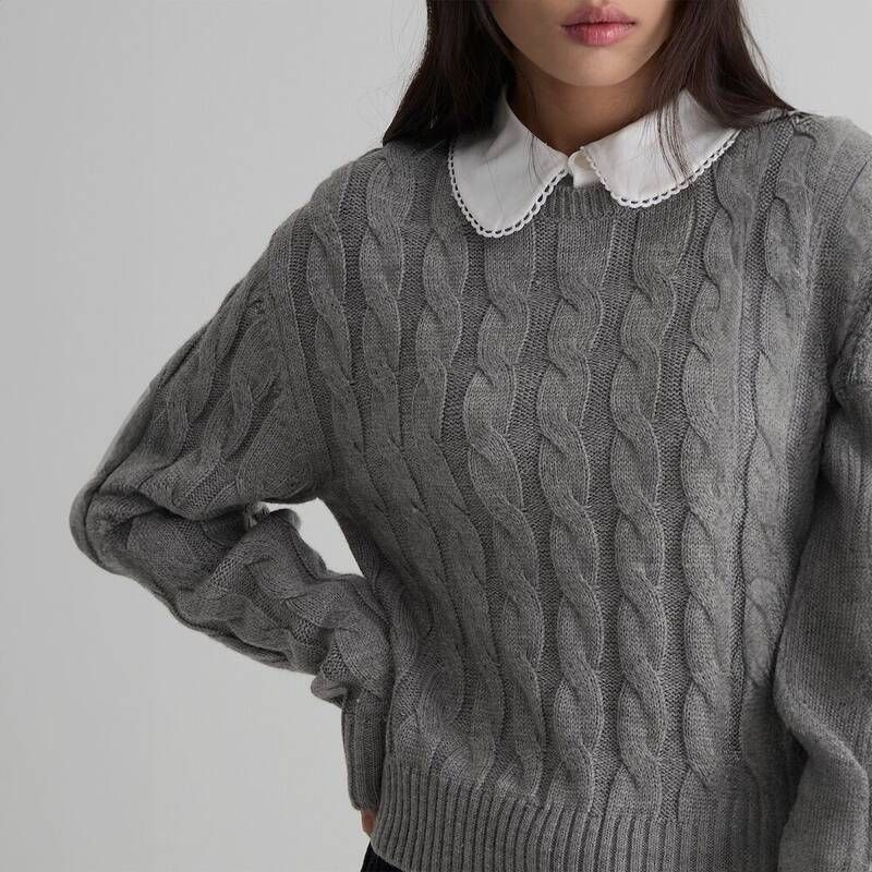 에잇세컨즈 8 Seconds 여성 우븐패치 케이블 풀오버 라이트 그레이 356Z51CM22 444768