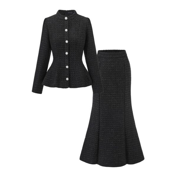 [미니멈 에브리데이.] [미니멈에브리데이][미니멈 에브리데이]클래식 트위드 플레어 자켓 롱 스커트 셋업 (EB4OW026