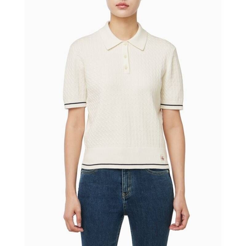 [백화점 정품] 캘빈클라인 25FW 여성 우븐라벨 크롭드 케이블 스웨터(47F320G-YAS)