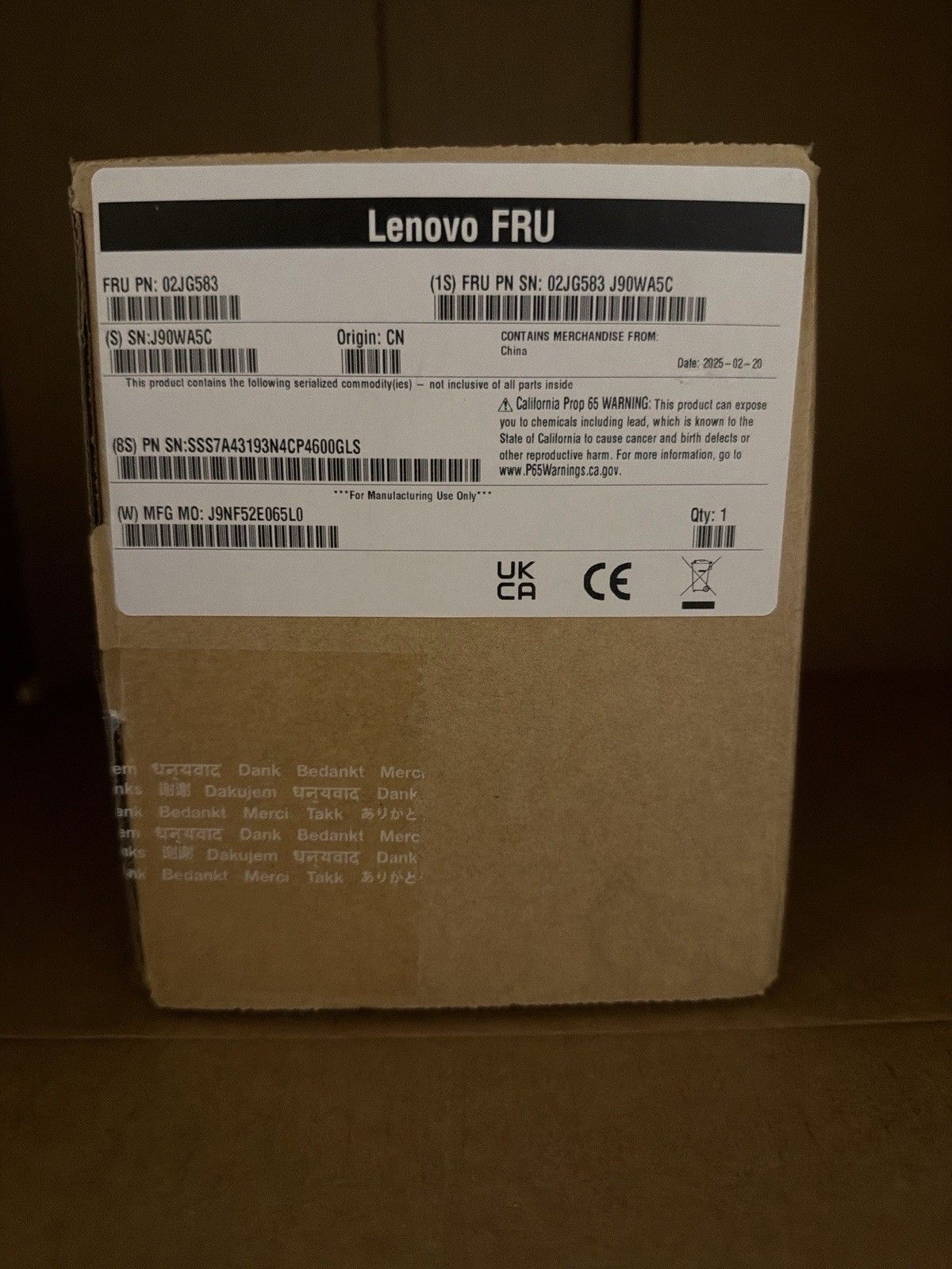Lenovo LENOVO 레노보 [세금포함] [정품] Internal SSD 솔리드 스테이트 드라이브[세금포함] FRU 02JG583 J90WA5C SSS7A43193N4CP4600GLS J9NF