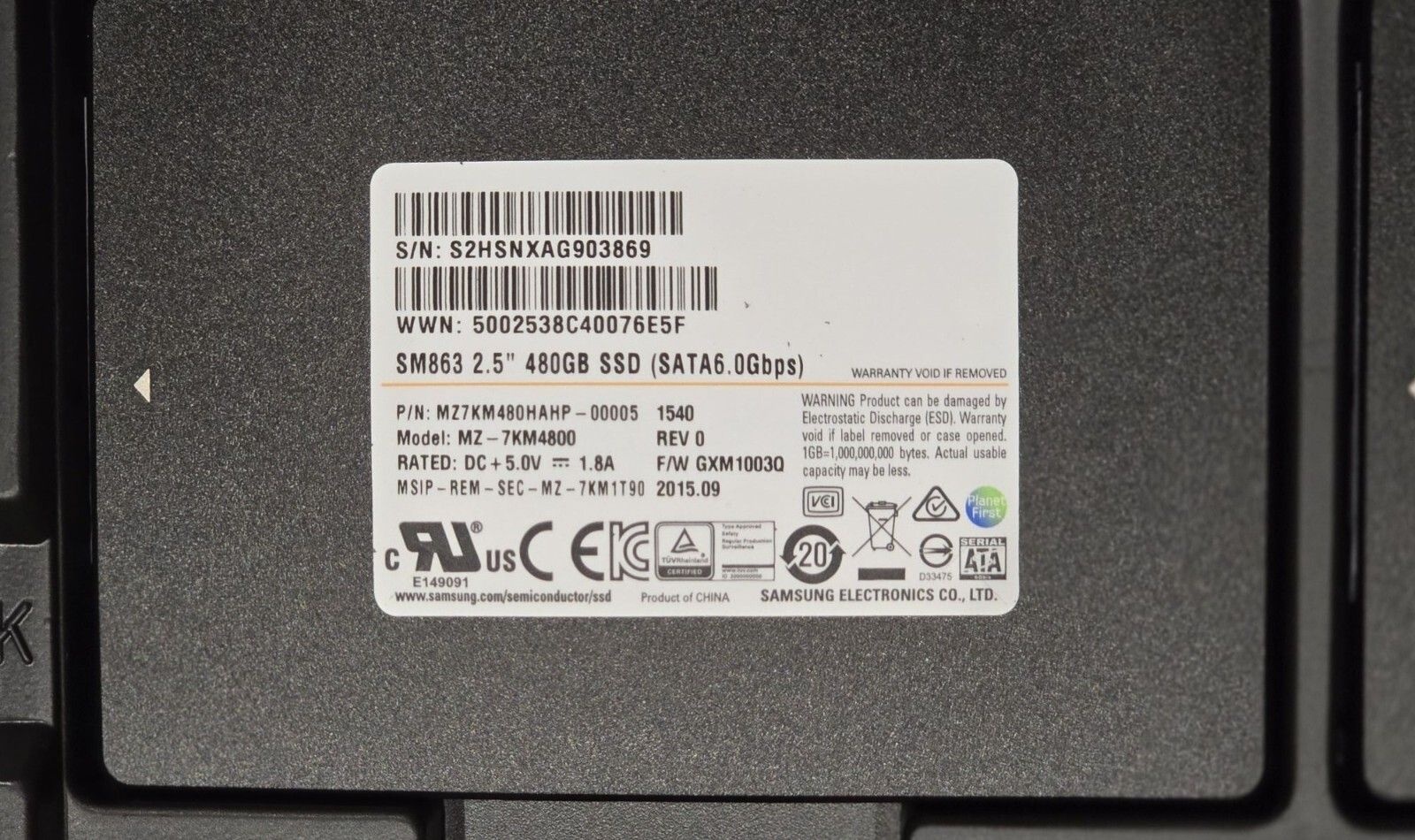 Samsung 삼성 SAMSUNG [세금포함] [정품] SM863 480GB SSD 솔리드 스테이트 드라이브[세금포함] 2.5 SATA 6.0Gbps Enterprise MZ7KM480HAHP [정