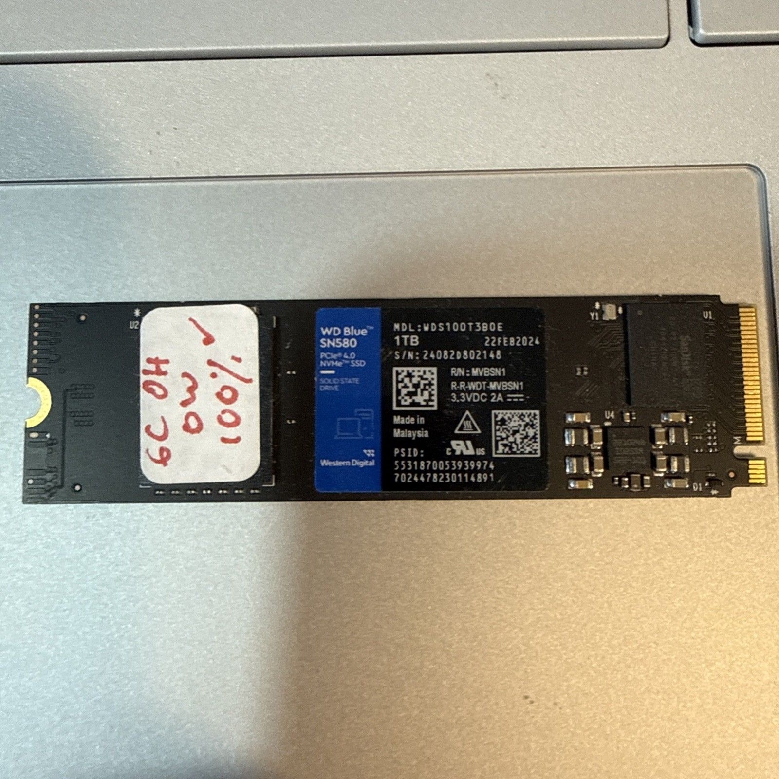 Western Digital 웨스턴 디지털 M43 블루 SN580 NVMe 1TB Internal SSD 솔리드 스테이트 드라이브[세금포함] [정품] PCIe WDS100T3B0E 100%GH 0W 33939