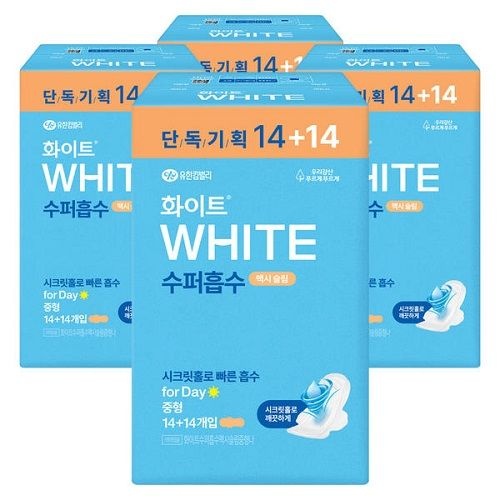 화이트 수퍼흡수 맥시슬림 중형 14+14p 생리대 - 1개