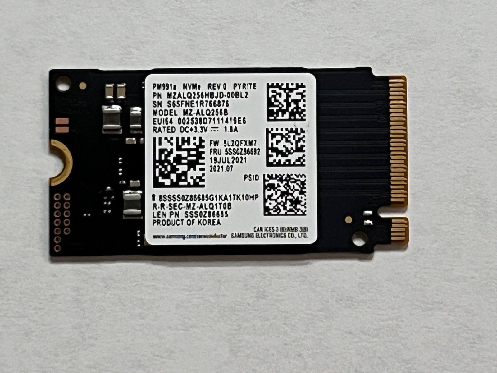 Samsung 삼성 SAMSUNG [세금포함] [정품] 256GB SSD 솔리드 스테이트 드라이브[세금포함] PM991a M.2 2242 NVME PCIe GEN3X4 MZALQ256HBJD MZ-AL