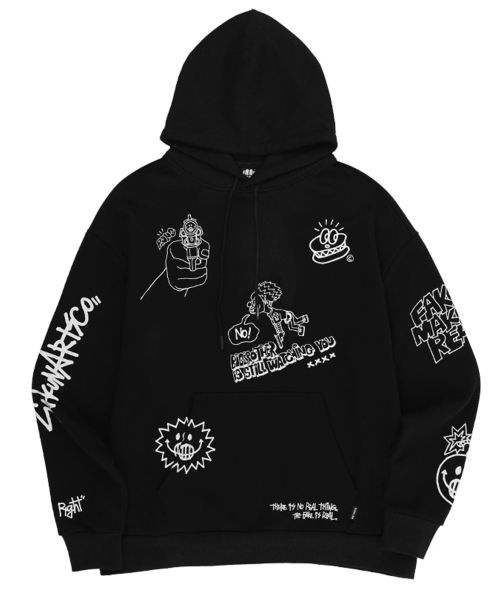 SAKUN (매장정품) SAKUN 남녀공용 후드티셔츠(블랙) DOOD HOODIE BLACK H120M1C1011 224282