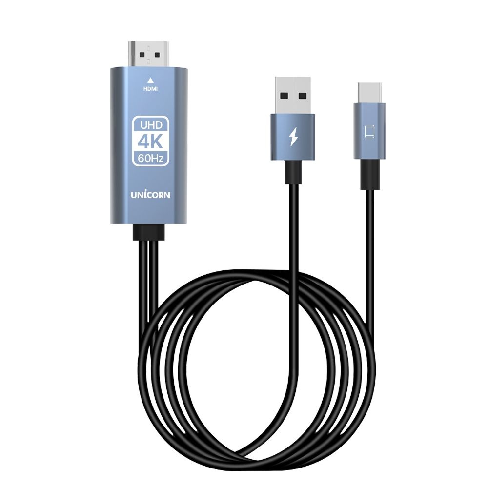 유니콘 USB C타입 to HDMI 4K 60Hz 미러링케이블 스마트폰 동시충전 TM-MHL-9600C