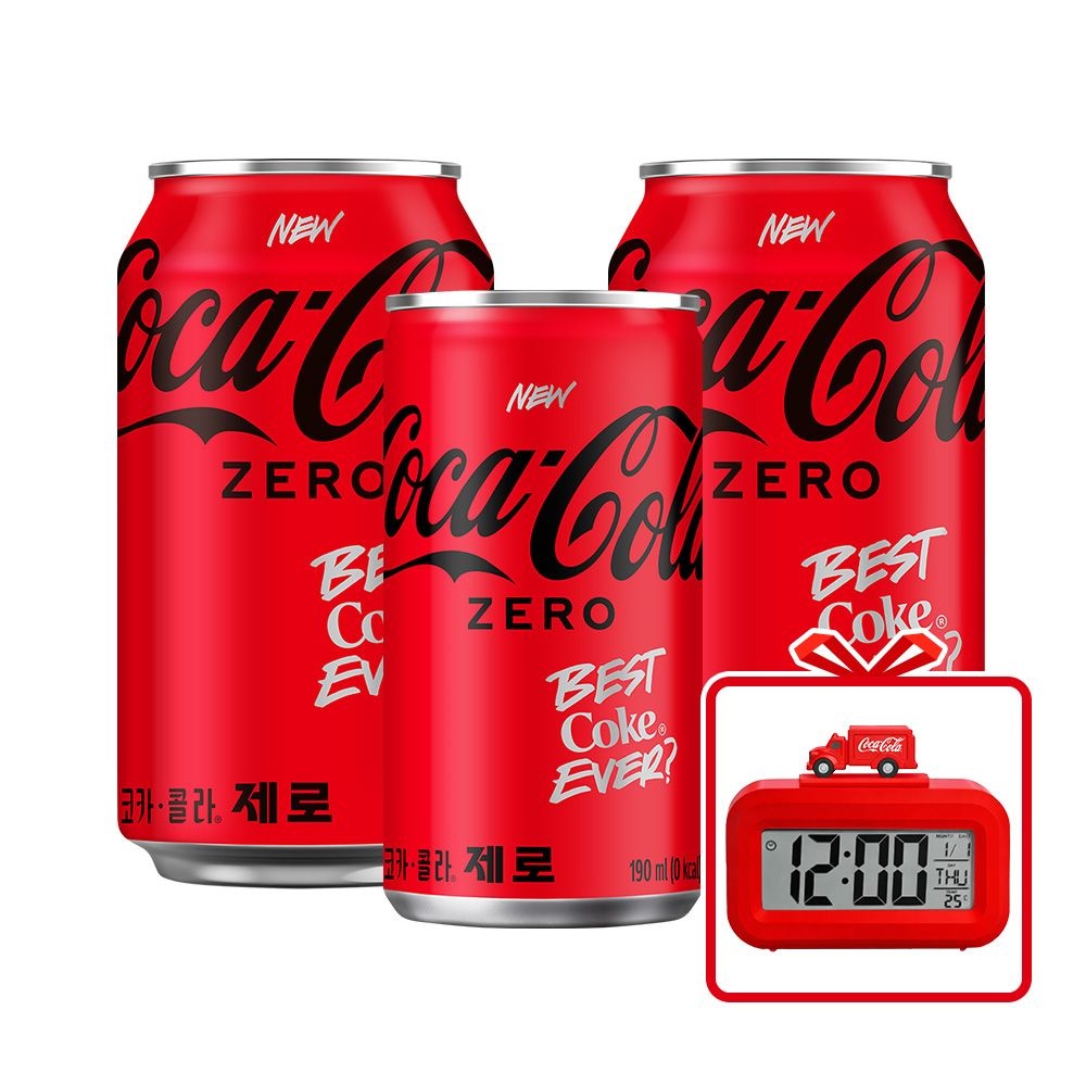 [코카콜라](본사직영)코카콜라 제로 350ml캔 24개입(2박스)+코크제로 190ml캔 30입(1박스)+코카콜라 탁상시계_분리배송 : 롯데ON