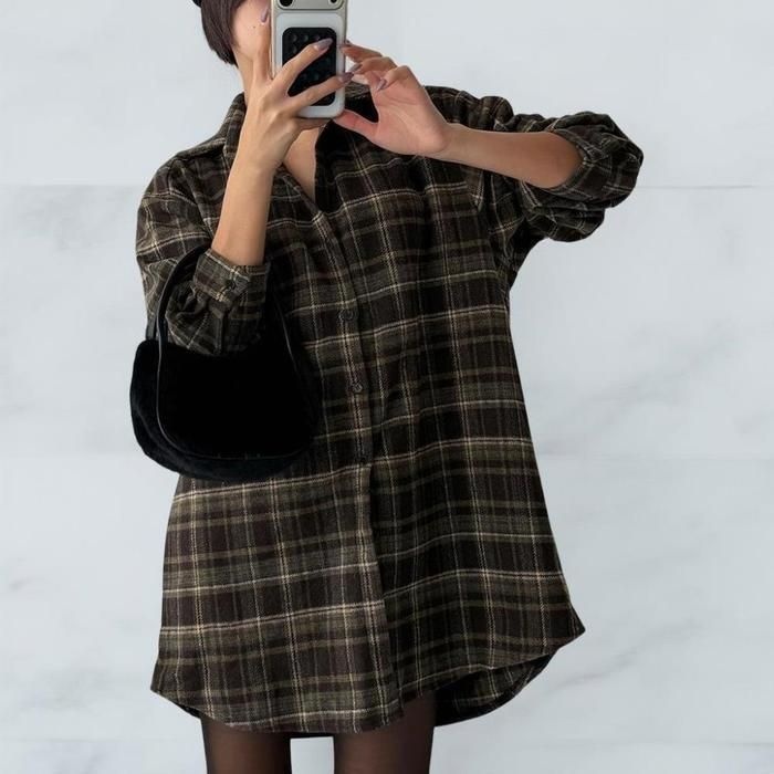 [패션플러스][다잇템]여성 미니원피스 후레아 랩치마와 격자 셔츠 (42586988A)