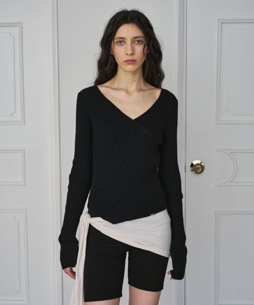 [해외] SYMMETRICPERCENT Wrap Knit Top / Black
