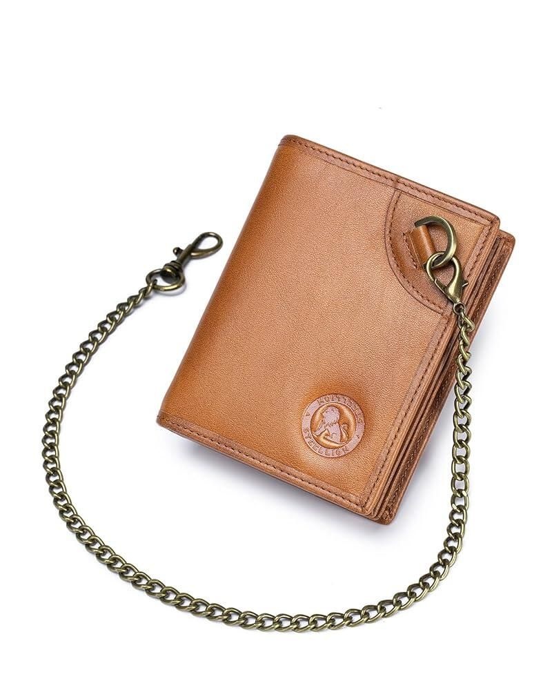 STEELLION 16개의 카드 슬롯이 있는 남성용 네추럴 가죽 지갑 RFID 차단 신분증 창 스틸 라이온 엠보싱 디자인 빈티지