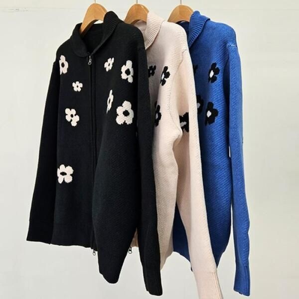 [강물처럼] 빅사이즈아우터 T610L512 어반니트집업꽃가디건 EB (44254677A)