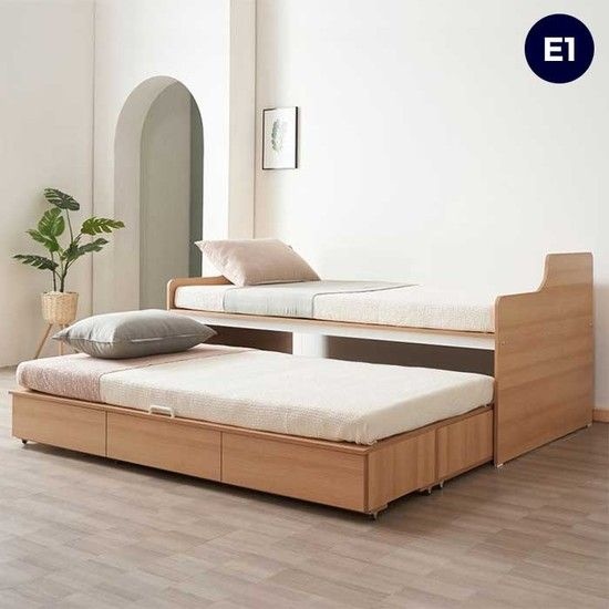 (주)에보니아 소피아 싱글 이단 슬라이딩 수납침대 메모리10T 상하매트포함 (학생 성인 형제자매 국내제작)