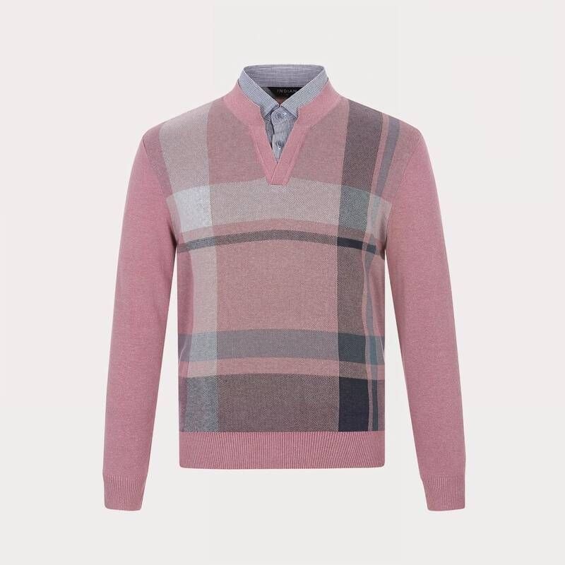 인디안 인디안 체크 패턴 이중에리 니트 MITBP5SC41112 991178