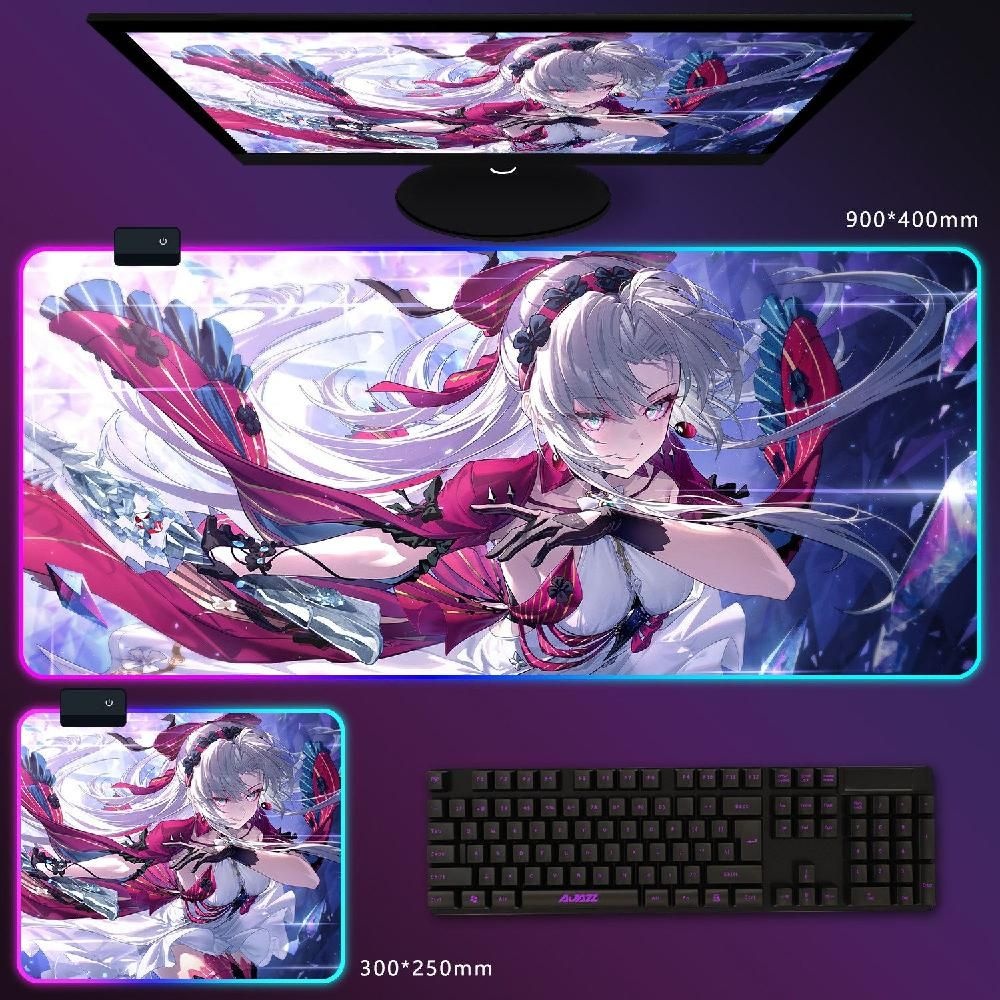 [해외] 명조 워더링웨이브 LED 장패드 RGB 마우스패드 발광 대형 게이밍 데스크패드 3mm