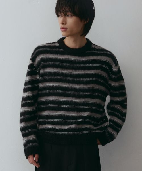 NODU :매장정품: NODU 크롭 멀티 스트라이프 브러쉬 니트[블랙] 206339 911RB