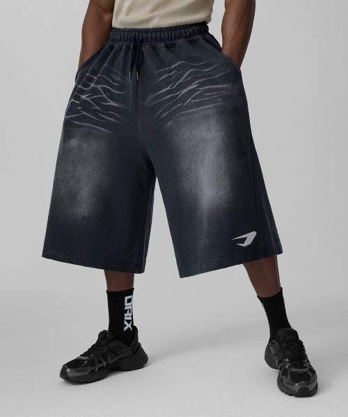 DRIX 맥시 와이드 피그먼트 스웨트 버뮤다 쇼츠_차콜 264982