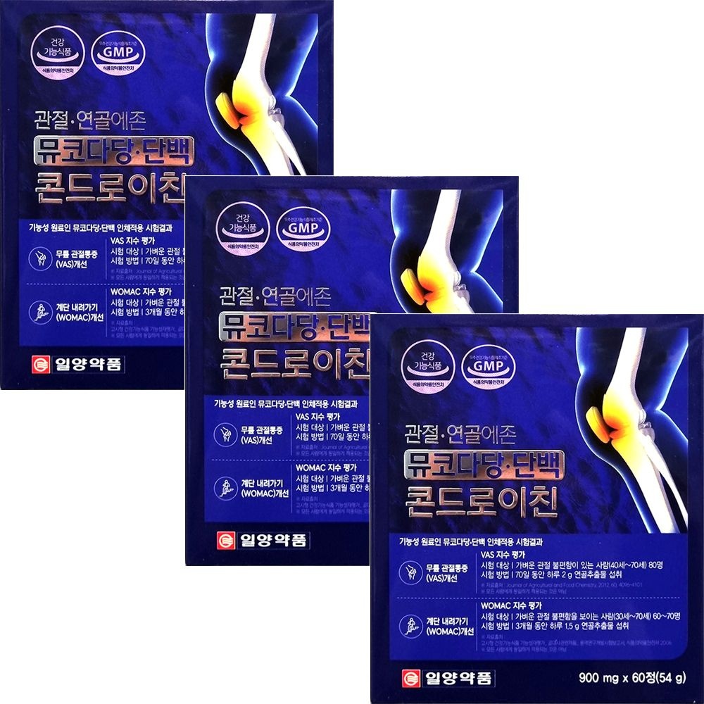 일양약품 관절연골에존 뮤코다당단백 콘드로이친 60정x3개 소연골유래
