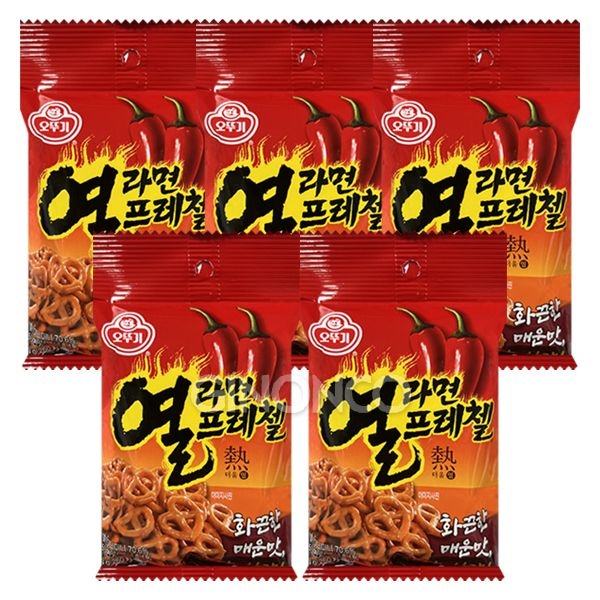 (주)제이앤이 아산공장 오뚜기 열라면 프레첼 50g x5 안주 스낵 편의점 신상