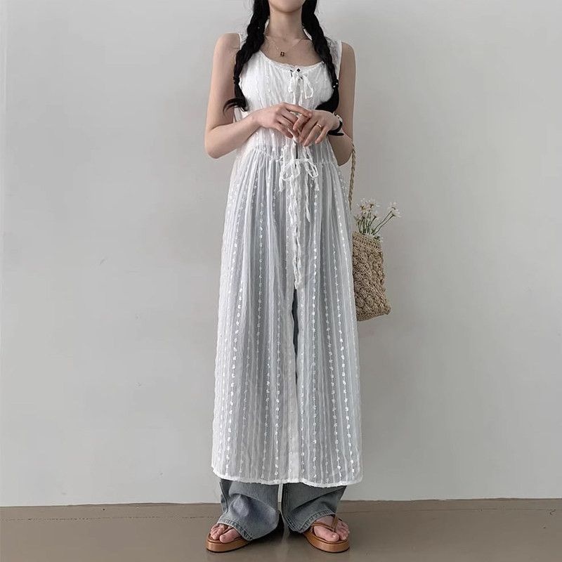 [해외] 여성 레이스 롱 조끼 가디건 데일리 비치 드라마 연예인 가디건