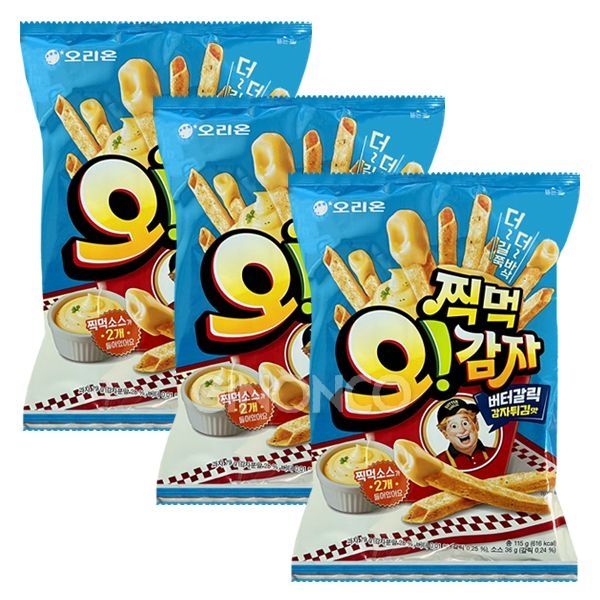 오리온 찍먹 오감자 버터갈릭감자튀김맛 115g 3개 찍어먹는 과자 갈릭디핑 안주