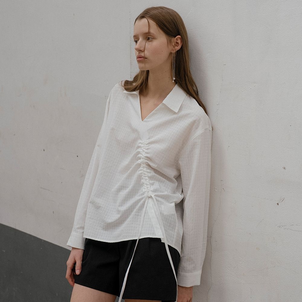 틸아이다이 Check strap detail blouse [TISP06BL09]_White