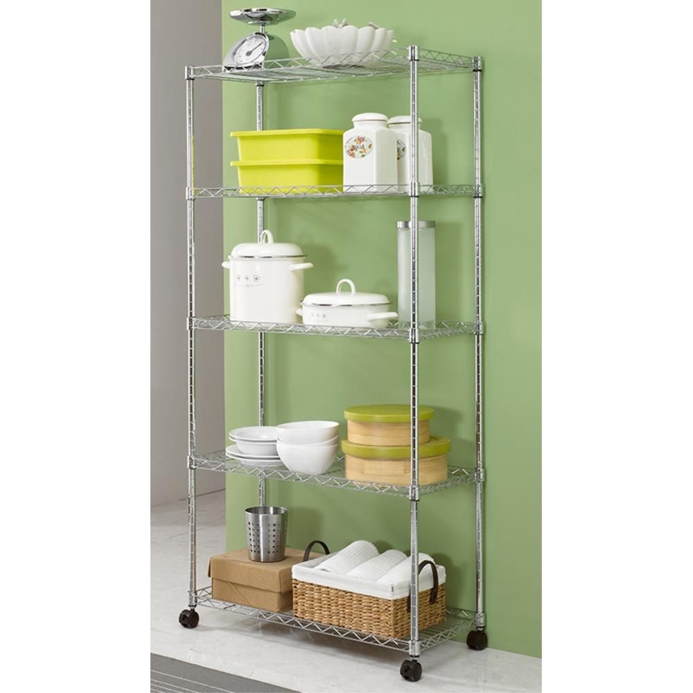 주방수납 베란다 750 5단 이동바퀴 조립선반 실버랙 메탈랙 보관대 1인가구 식당