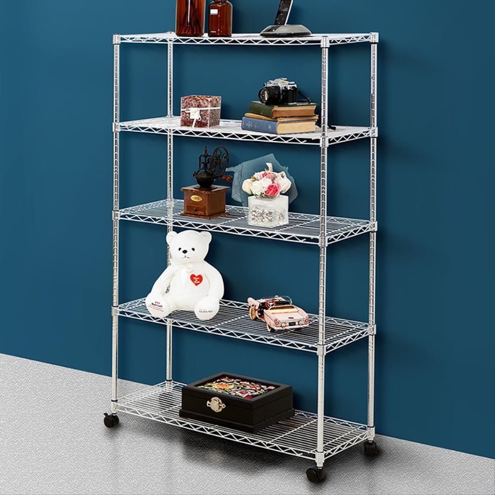 베란다 주방정리 이동바퀴 5단 메탈선반 거실 스탠드 정리대 식당 실버랙 진열장
