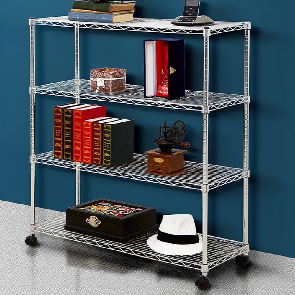 다용도실 베란다 무볼트 4단 메탈 정리선반 실버랙 팬트리 선반렉 조립식 정리대