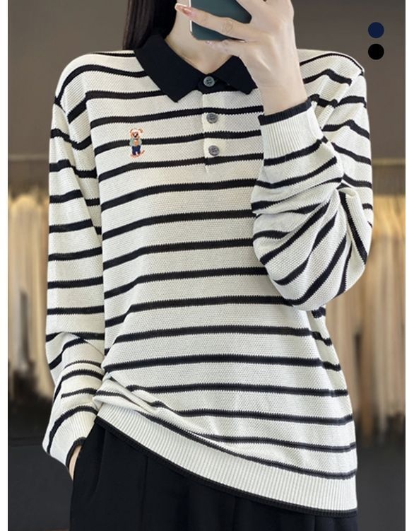 키리앙 로츠 스트라이프 카라 니트