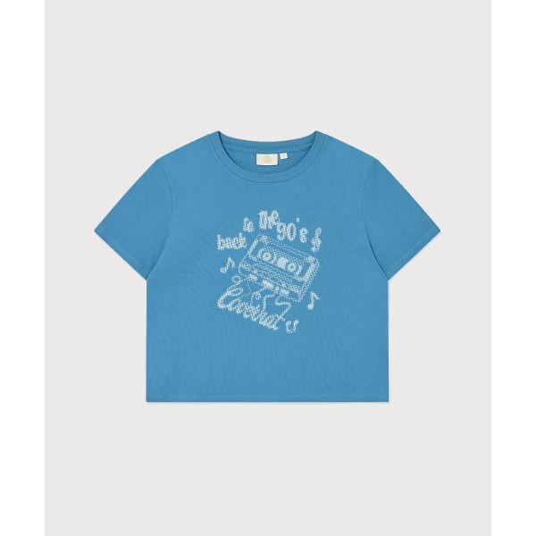 커버낫 [커버낫] 우먼 크롭핏 카세트 그래픽 티셔츠 블루 CO2602ST84 BL