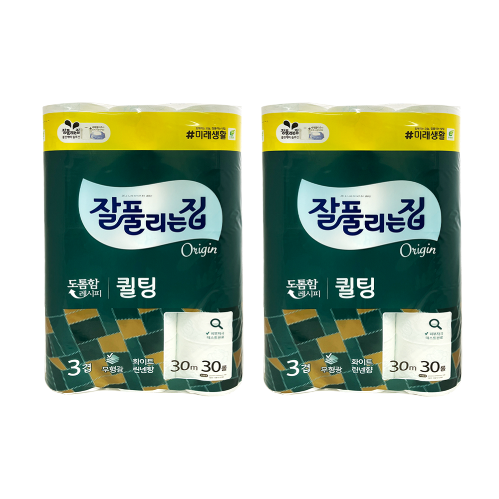 미래생활 잘풀리는집 도톰한 퀼팅 화장지 두루마리 휴지 3겹 30m 30롤 x 2팩