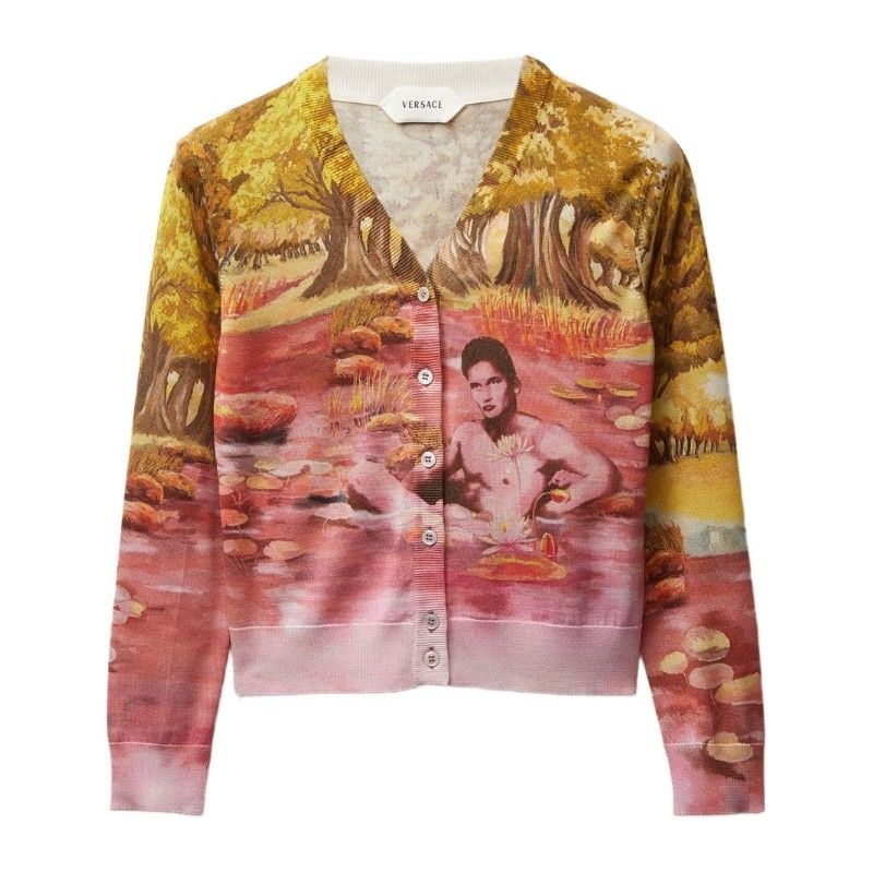 베르사체 더 내추리스트 실크 브이넥 가디건 1024236 1A178775X000