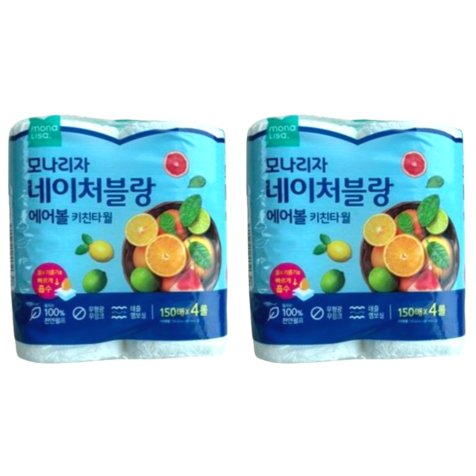 [오늘출발] 모나리자 네이처블랑 에어볼 키친타월 150매 4롤 2팩