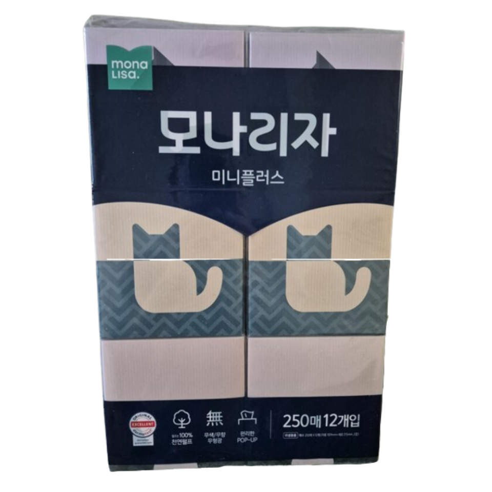 [오늘출발] 모나리자 미니플러스 각티슈 250매 12입 x 1개