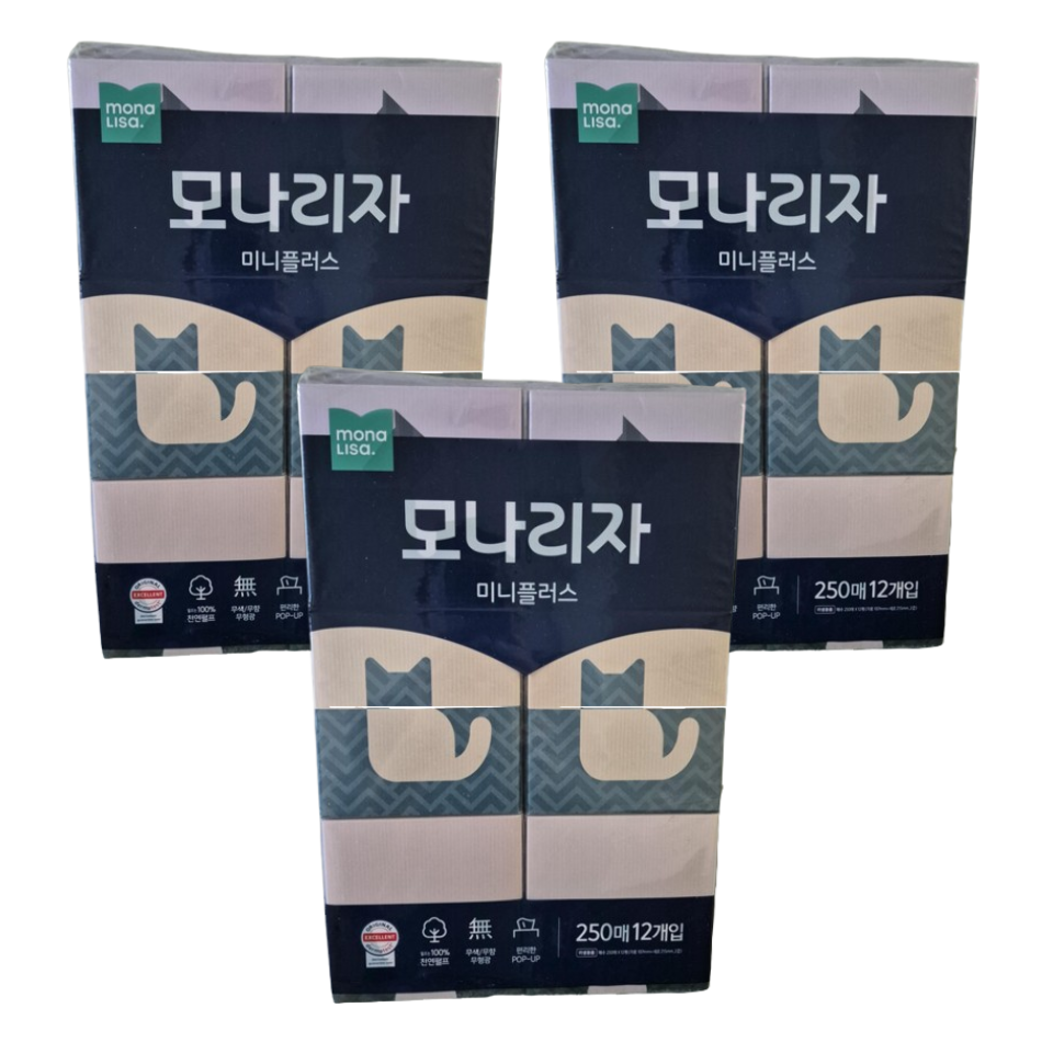 [오늘출발] 모나리자 미니플러스 각티슈 250매 12입 x 3개