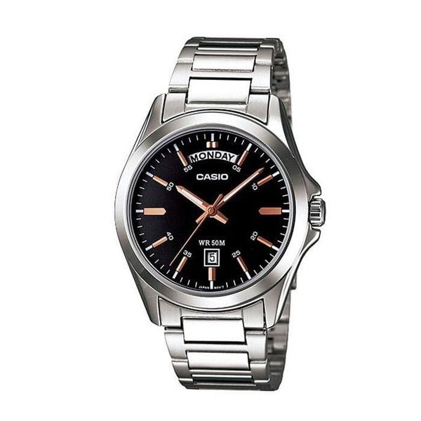 카시오 카시오 MTP-1370D-1A2 남성 라운드 아날로그 메탈 손목 시계
